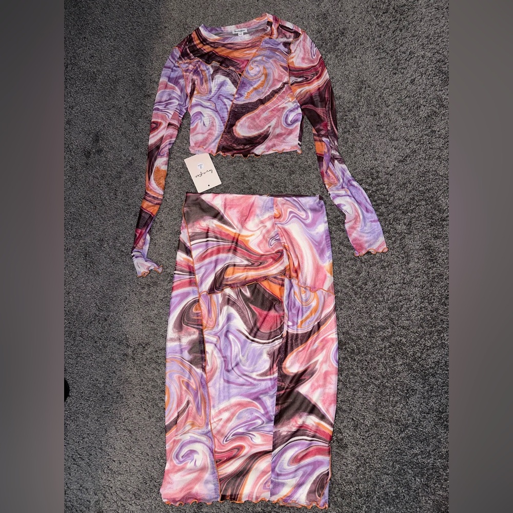 Colorful Swirl Top and Skirt Set